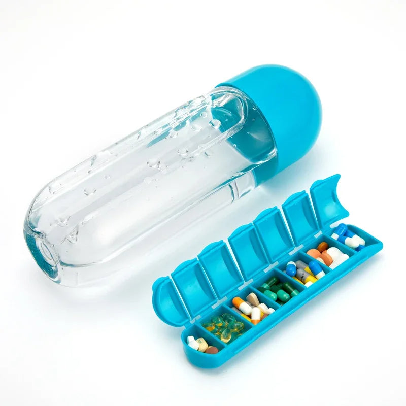 Plastic Drink Bottle with Medicine Pills Box
