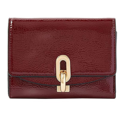 London Women's Faux Leather Burgundy Patent Lock Wallet Purse
