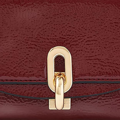 London Women's Faux Leather Burgundy Patent Lock Wallet Purse