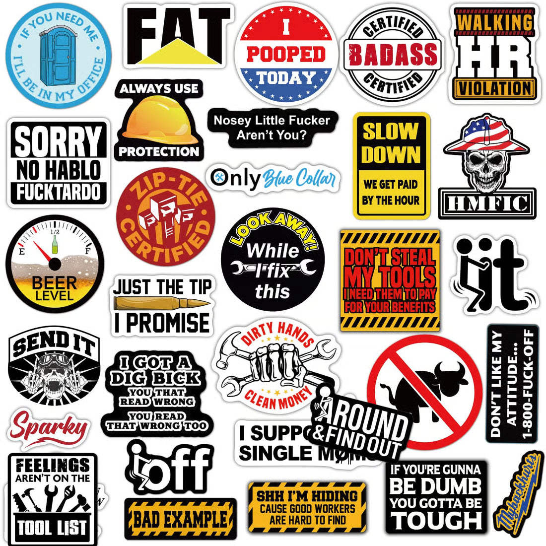 🔥150Pcs Blue Collar Funny Stickers 👷‍♂️