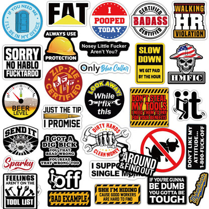 🔥150Pcs Blue Collar Funny Stickers 👷‍♂️