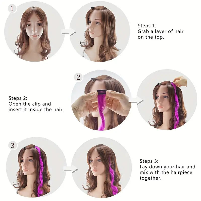 10Pc Colored Highlight Synthetic Hair Extensions
