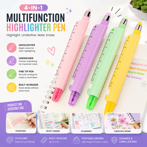 Multifunction 4 in 1 Highlighter Pen