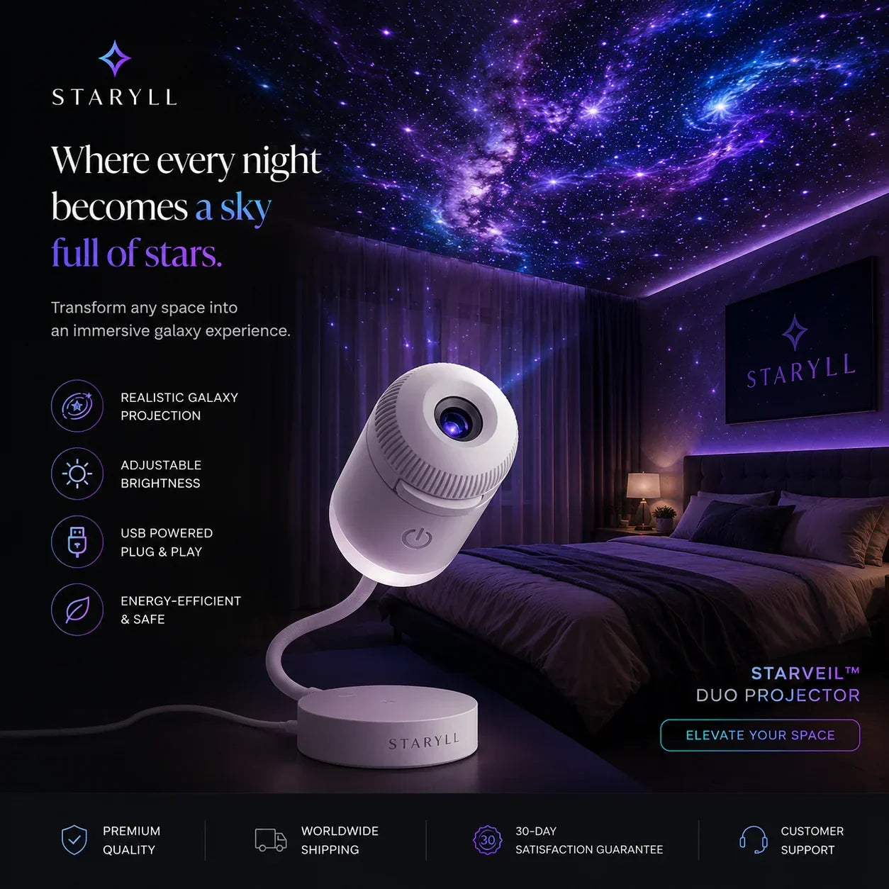 Galaxy Projector Night Light With Projection Discs | 100% Original