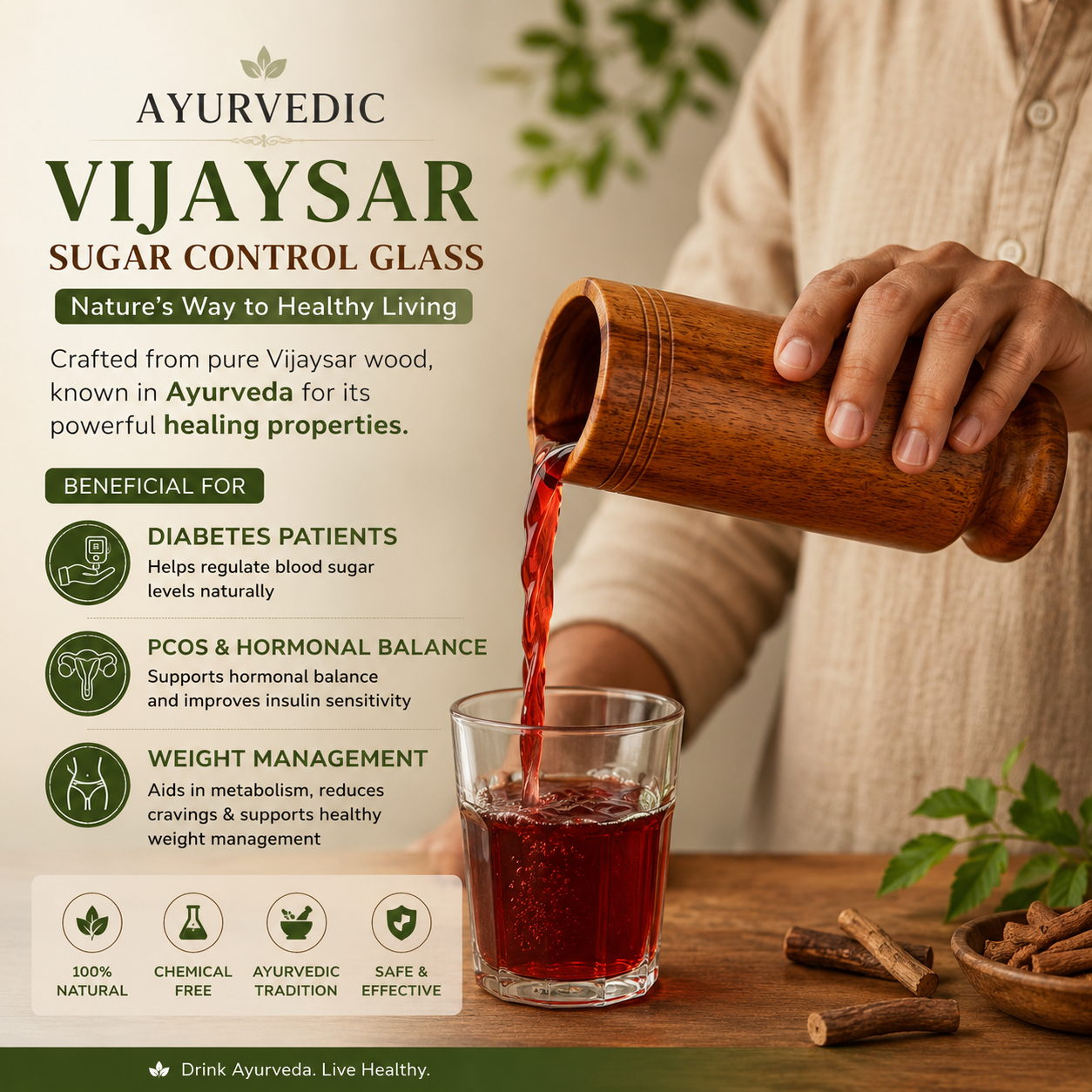 Ayurvedic Vijaysar Wood Sugar Control Glass