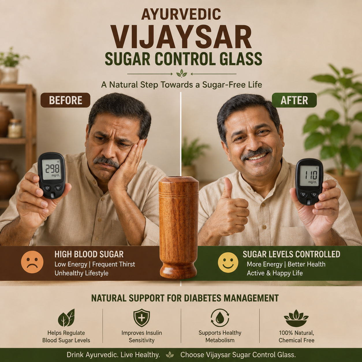 Ayurvedic Vijaysar Wood Sugar Control Glass