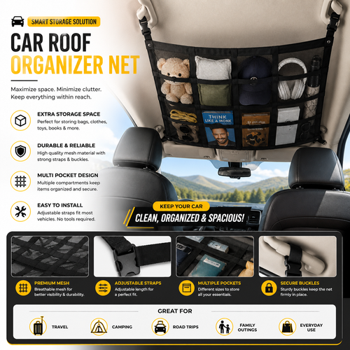 Multifuctional Car Roof Organizer Net