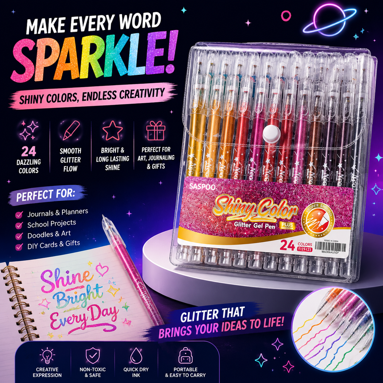 Neon Reusable Glitter Pen Collection ✨🎨