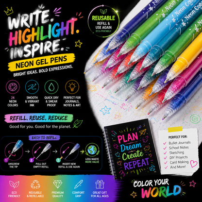 Neon Reusable Glitter Pen Collection ✨🎨