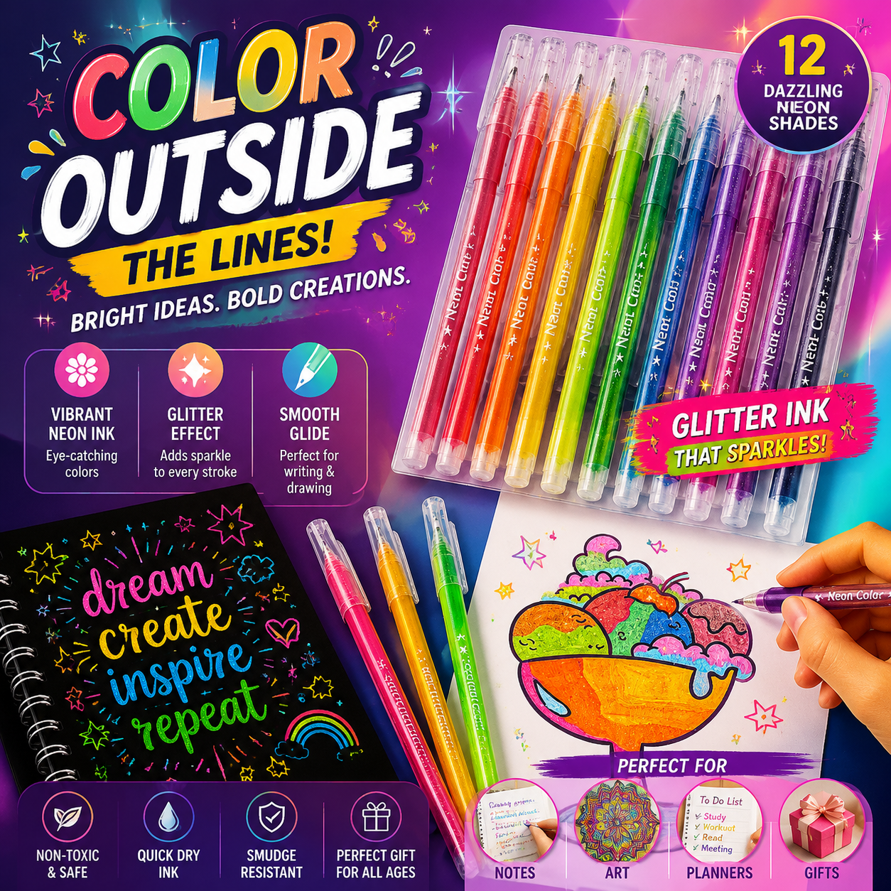 Neon Reusable Glitter Pen Collection ✨🎨