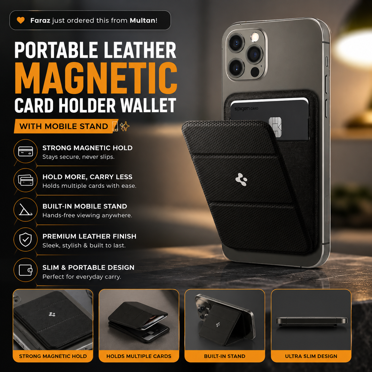 Portable Magnetic Card Holder Wallet With Mobile Stand