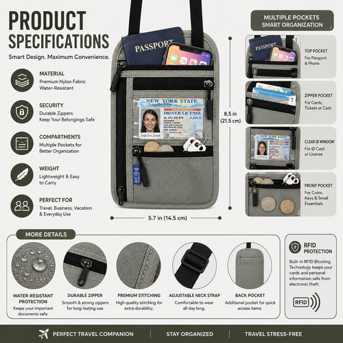 Travel Document Organizer Pouch
