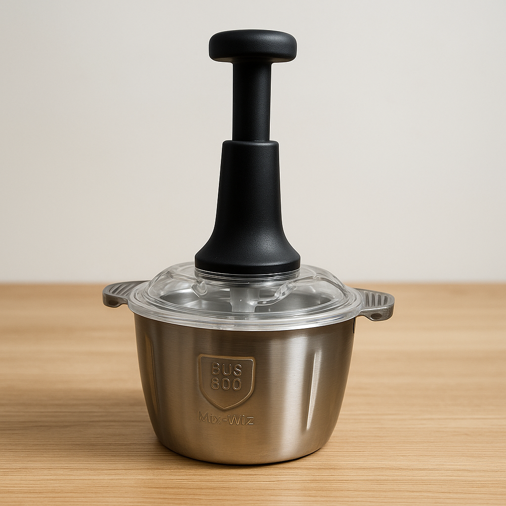 Stainless Steel Manual Food Chopper 2L – Multi-Purpose Vegetable, Fruit & Nut Cutter with Hand Push Blades