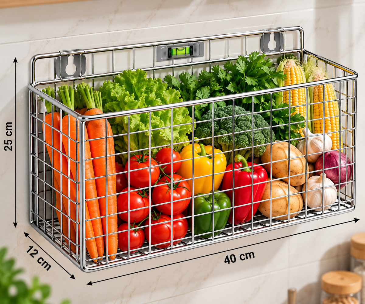 Wall Mounted Metal Storage Basket – Multipurpose Organizer Rack