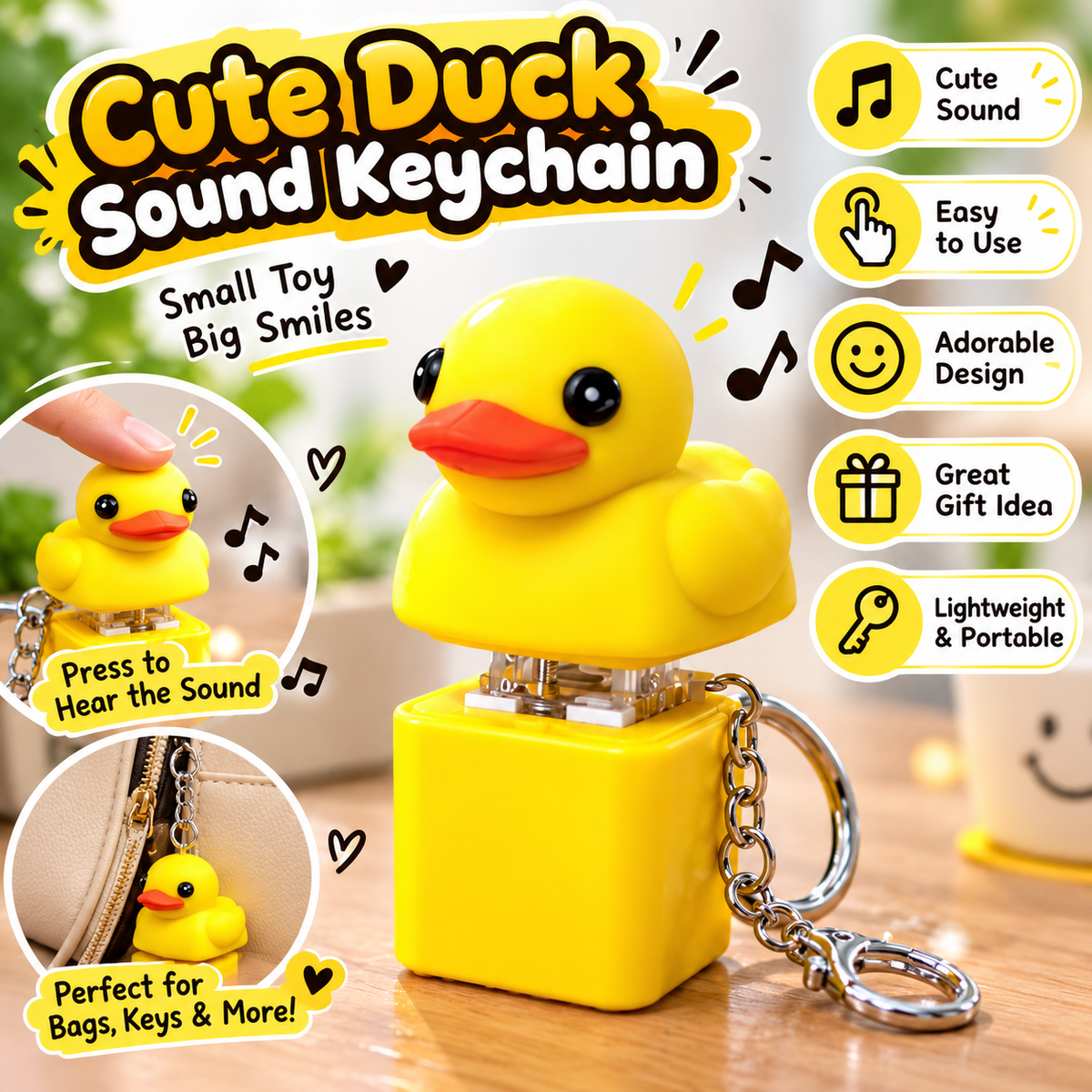 Cute Yellow Duck Sound Keychain – Adorable Press-to-Sound Mini Toy 🐤🔊