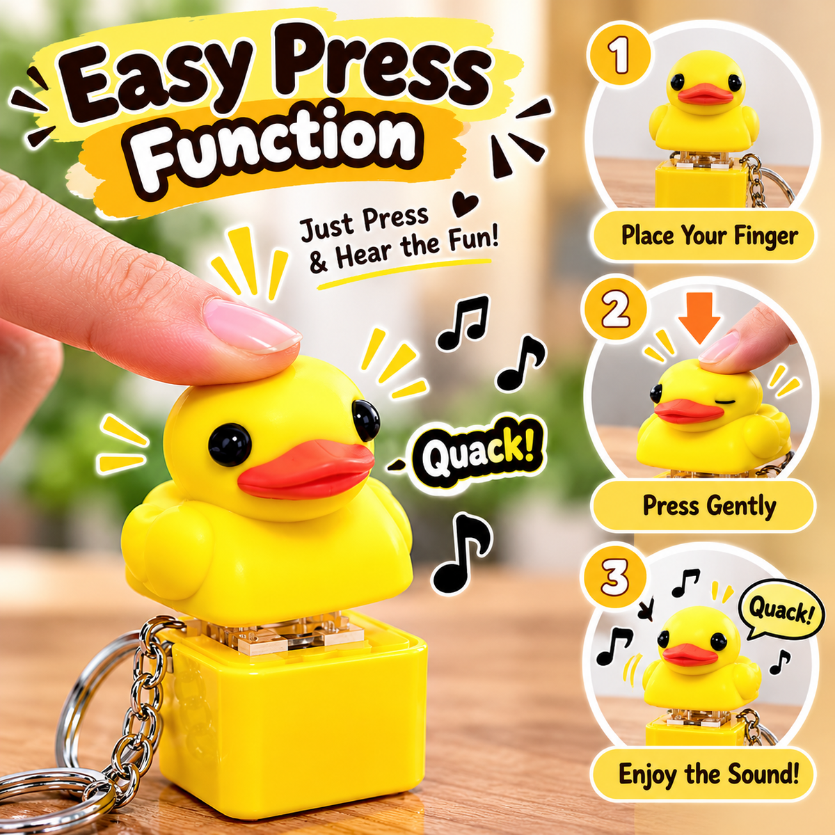 Cute Yellow Duck Sound Keychain – Adorable Press-to-Sound Mini Toy 🐤🔊