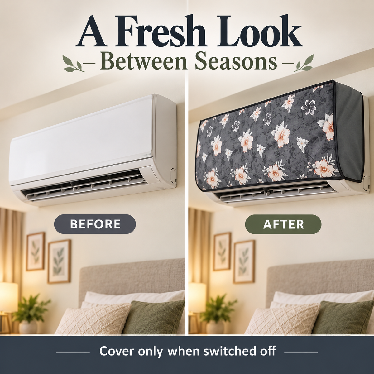 Floral Indoor & Grey Outdoor AC Cover Set
