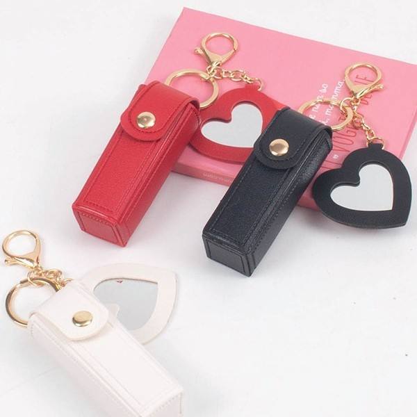 High Quality Love Shape PU Leather Makeup Keychain💼