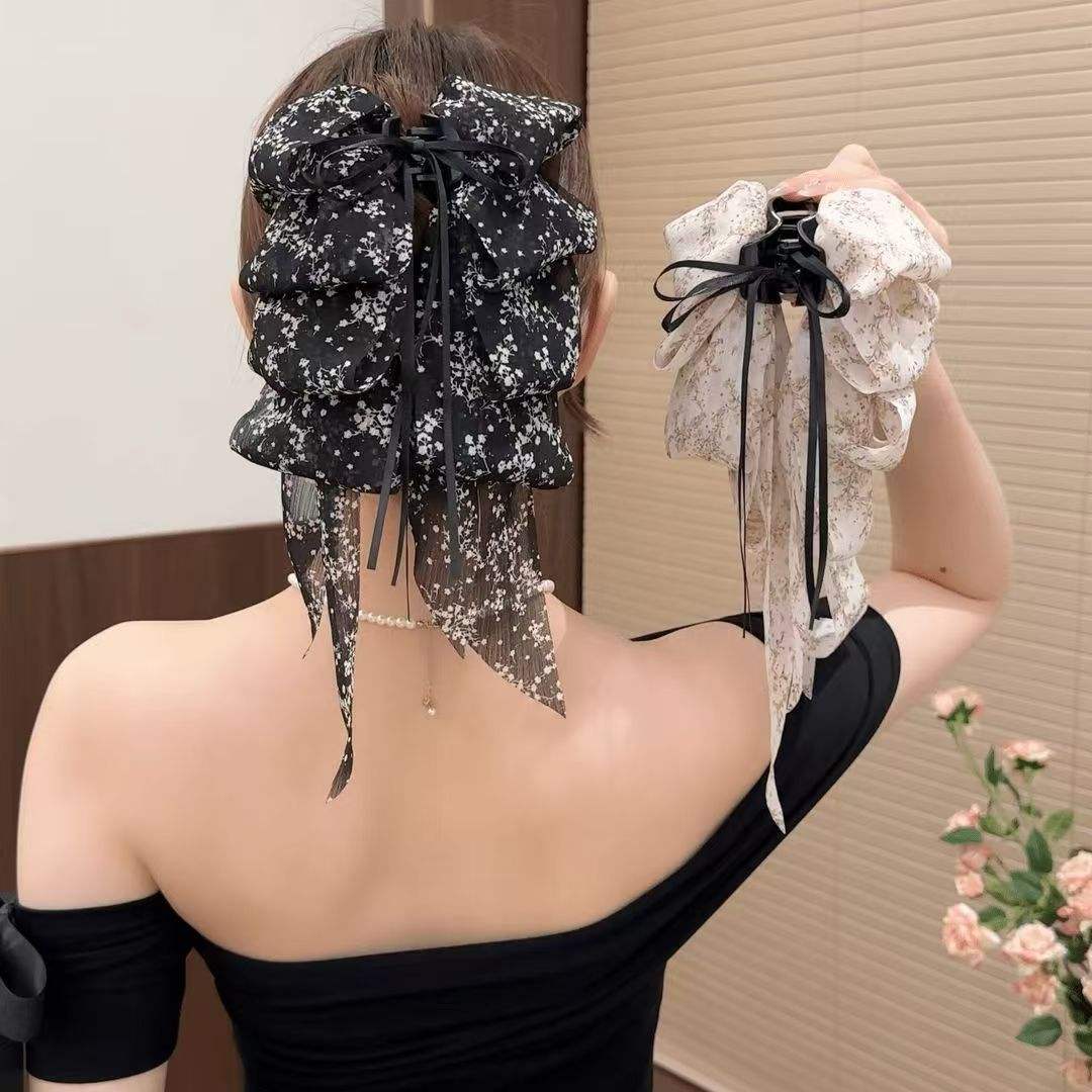 Elegant Layered Fabric Bow Claw Clip