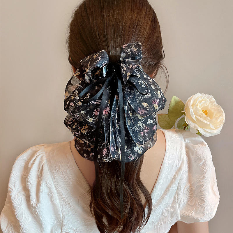 Elegant Layered Fabric Bow Claw Clip