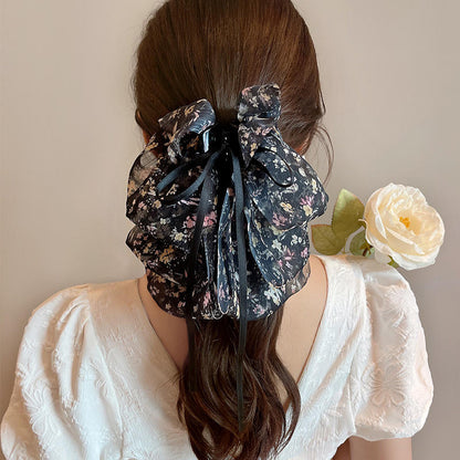 Elegant Layered Fabric Bow Claw Clip