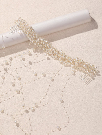 Bridal Pearl & Crystal Cascading Hairpiece