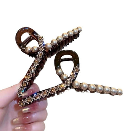 ✨ Elegant Pearl &amp; Crystal Hair Claw Clip ✨