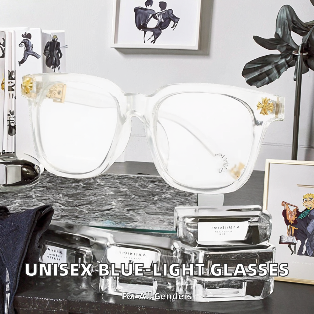 Blue Light Filter Eyeglasses with Fashion Metal Accents