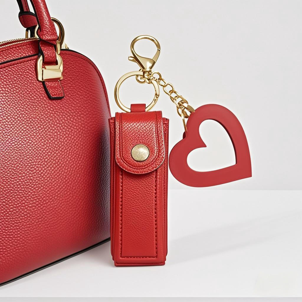 High Quality Love Shape PU Leather Makeup Keychain💼