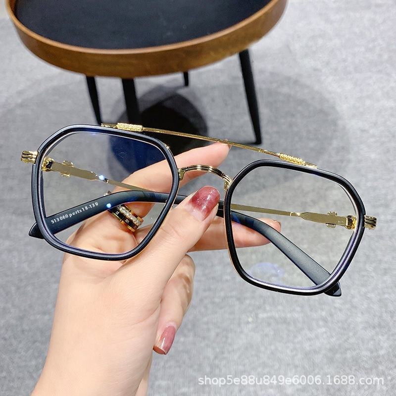 Matte Black Geometric Eyeglasses – Lightweight Double-Bridge Frame