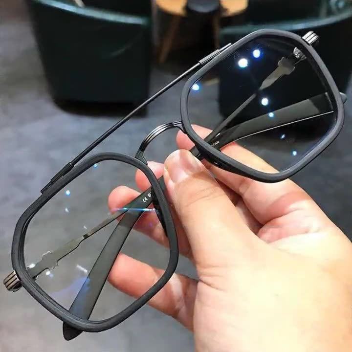 Matte Black Geometric Eyeglasses – Lightweight Double-Bridge Frame
