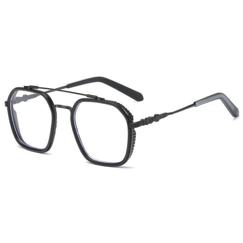 Matte Black Geometric Eyeglasses – Lightweight Double-Bridge Frame