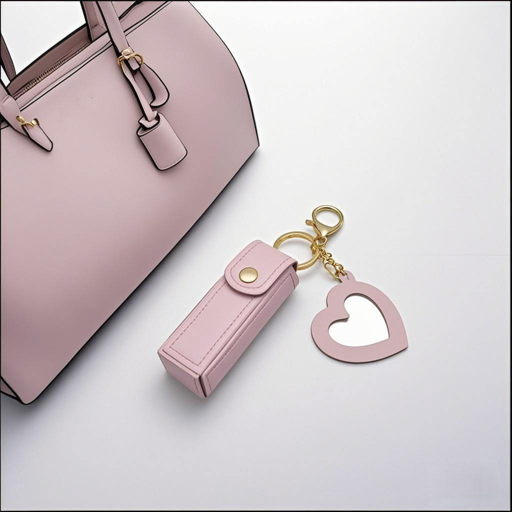 High Quality Love Shape PU Leather Makeup Keychain💼