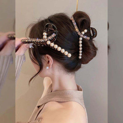 ✨ Elegant Pearl &amp; Crystal Hair Claw Clip ✨