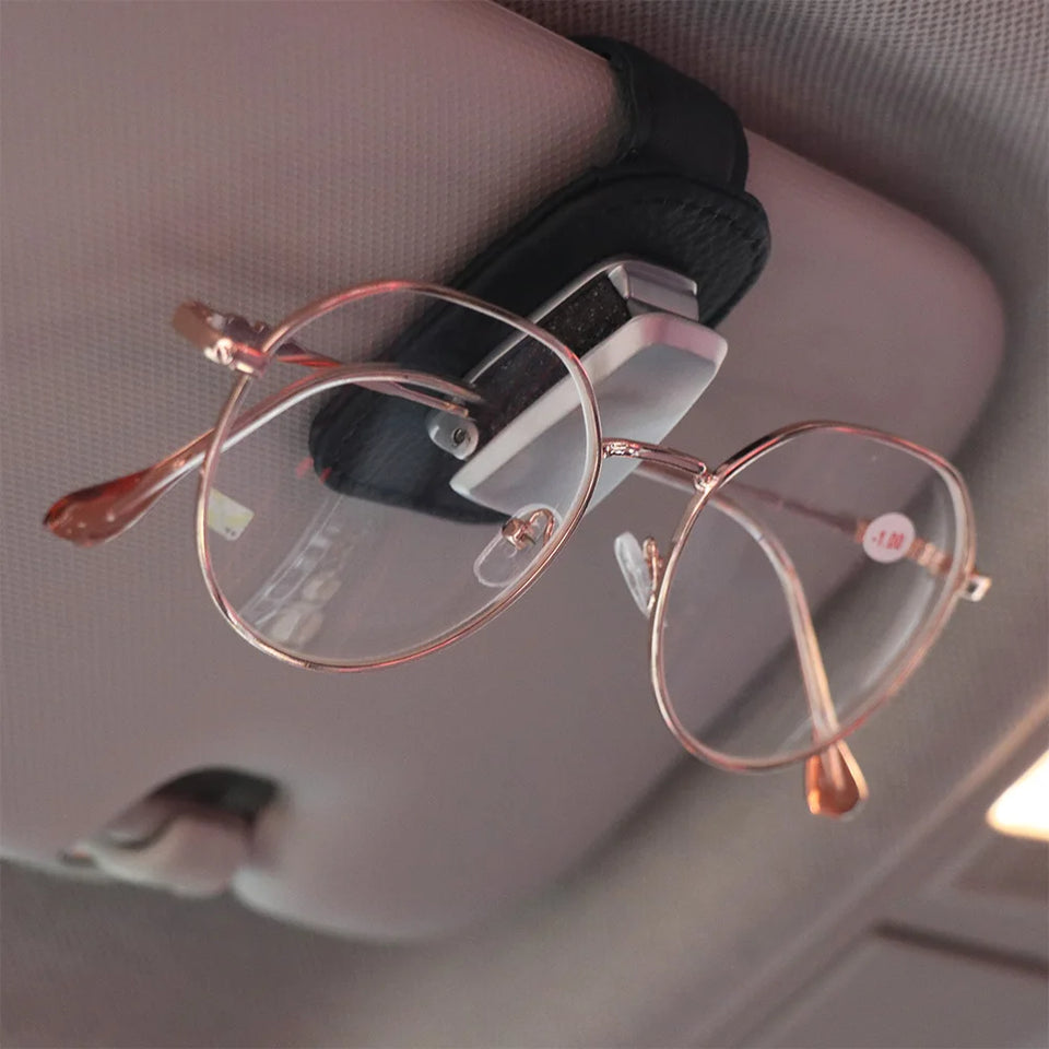 Universal Leather Multi-Function Car Sunglass Holder