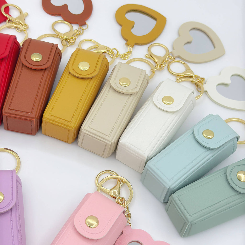 High Quality Love Shape PU Leather Makeup Keychain💼