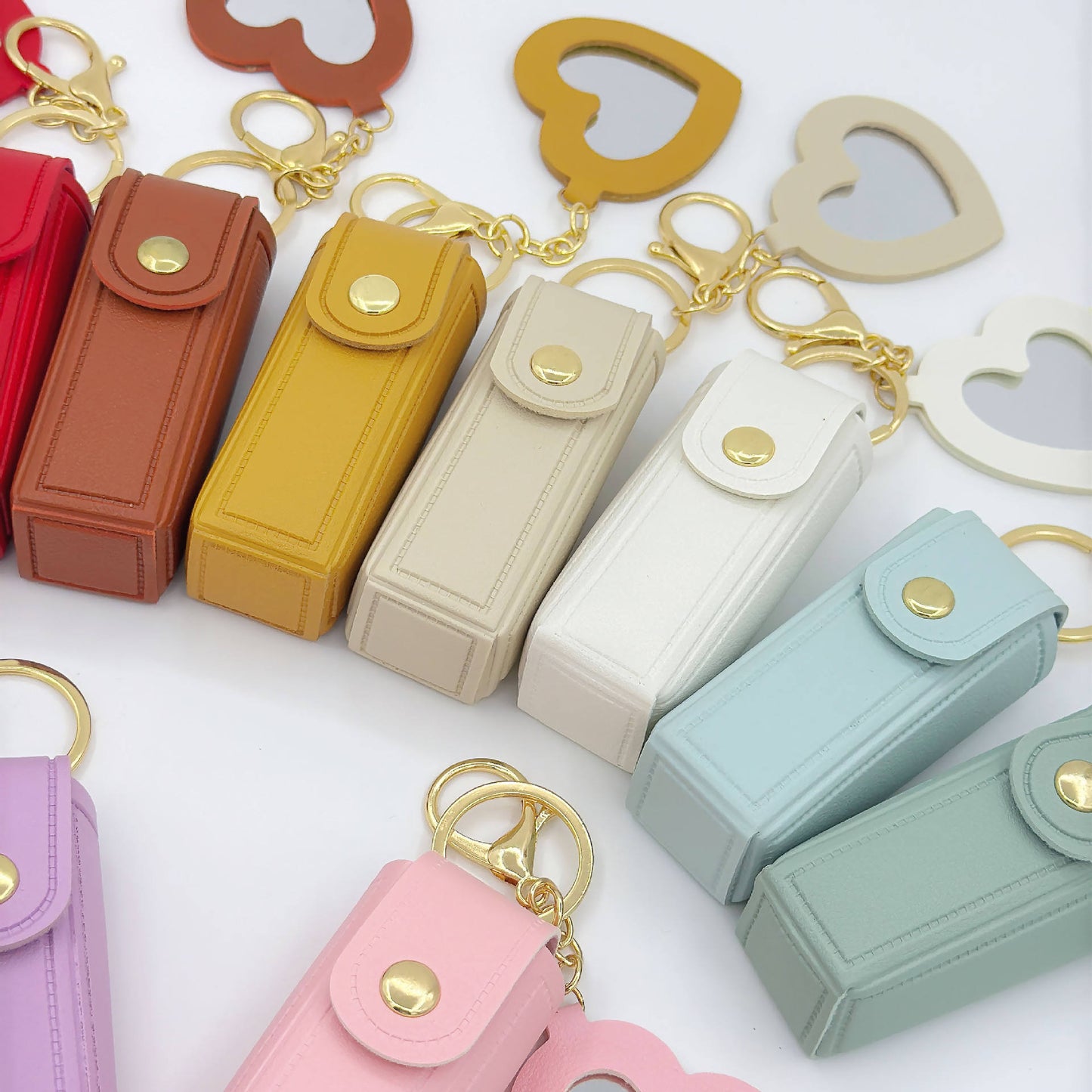 High Quality Love Shape PU Leather Makeup Keychain💼