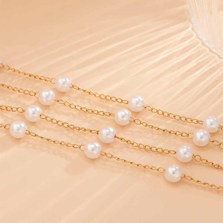 Elegant Classic Gold Multi-Layered Imitation Pearl Chain Necklace for Multi use
