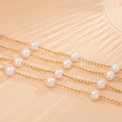 Elegant Classic Gold Multi-Layered Imitation Pearl Chain Necklace for Multi use