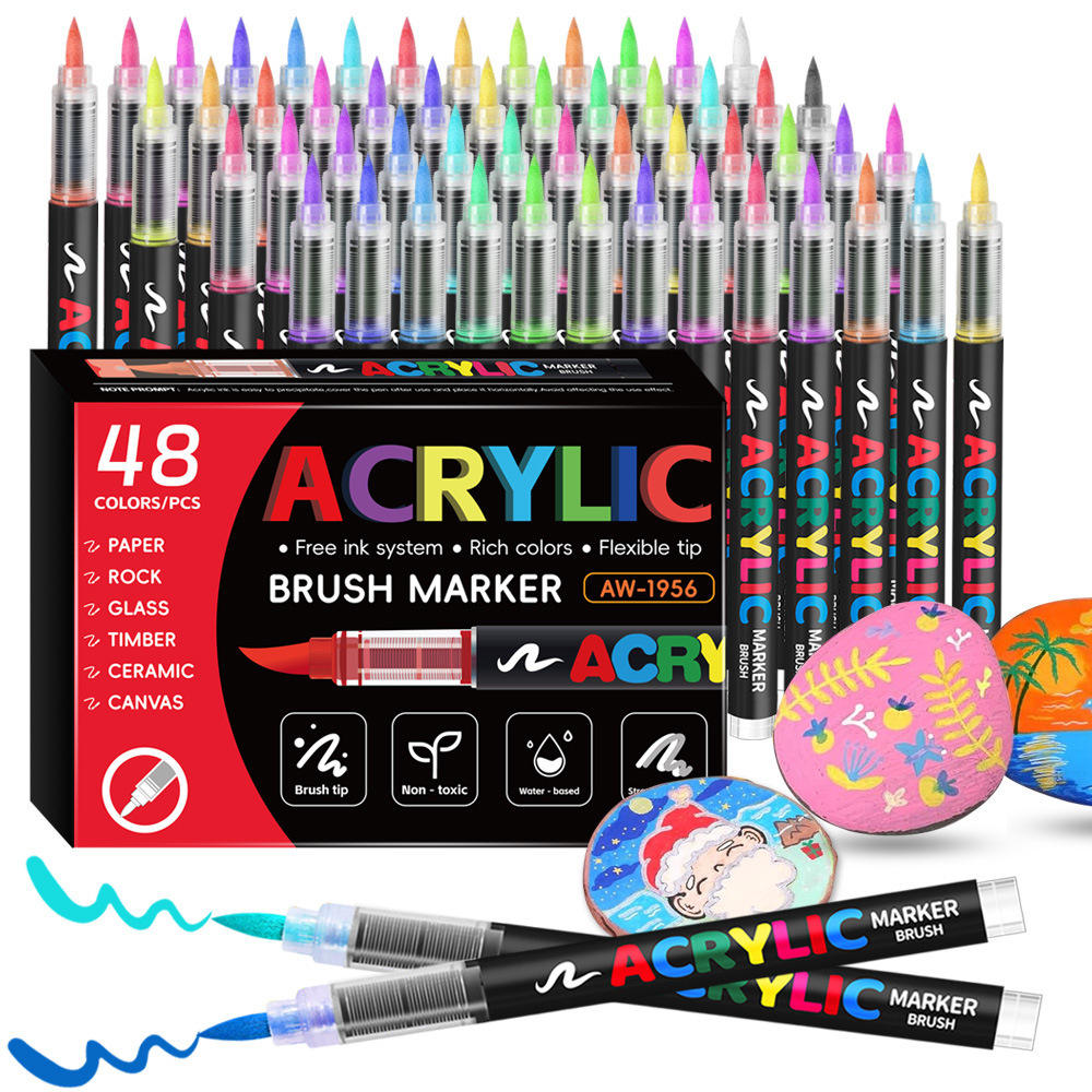 🎨 Acrylic Brush Markers – 12 Color Set 🖌️✨