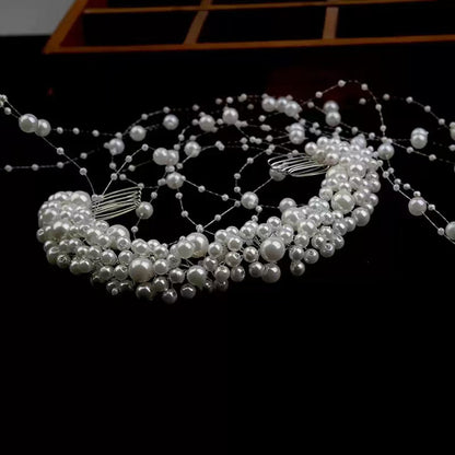 Bridal Pearl & Crystal Cascading Hairpiece