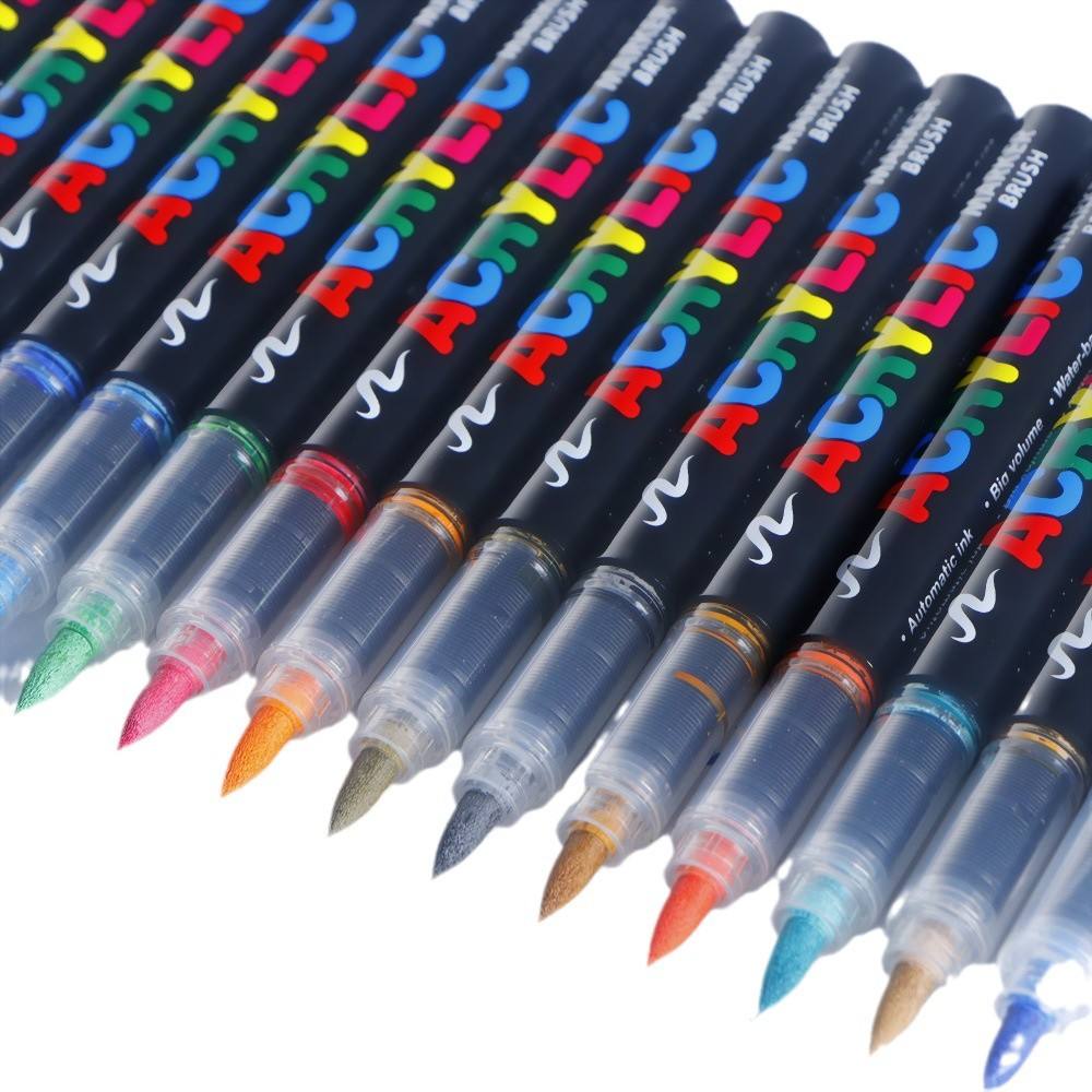 🎨 Acrylic Brush Markers – 12 Color Set 🖌️✨