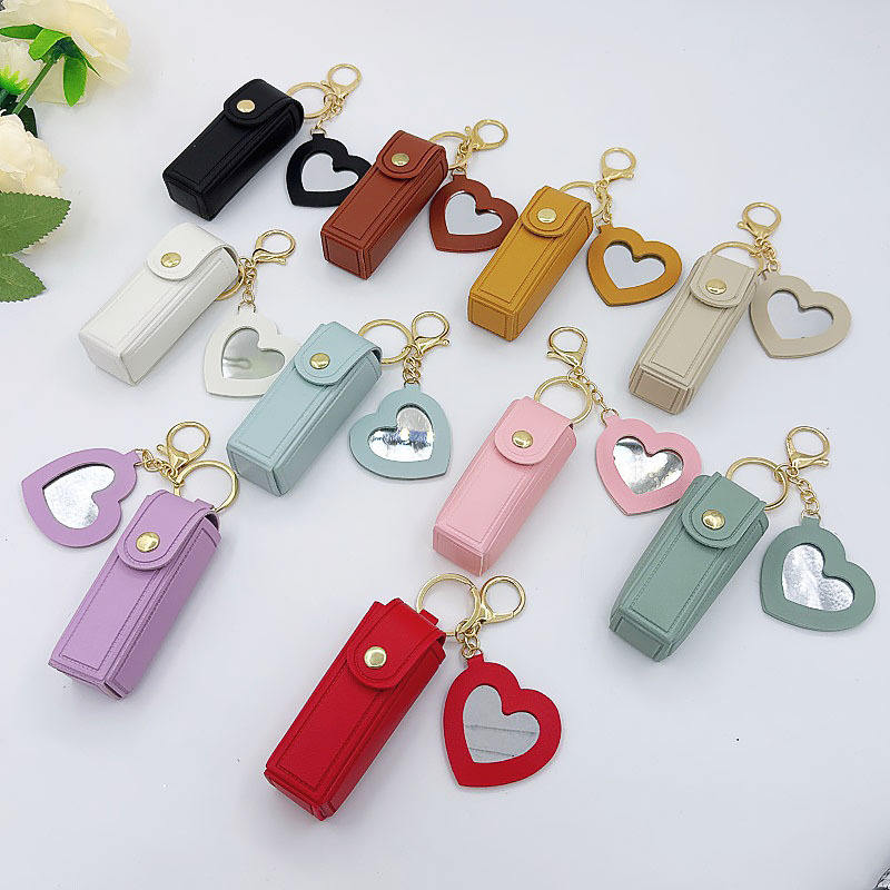 High Quality Love Shape PU Leather Makeup Keychain💼