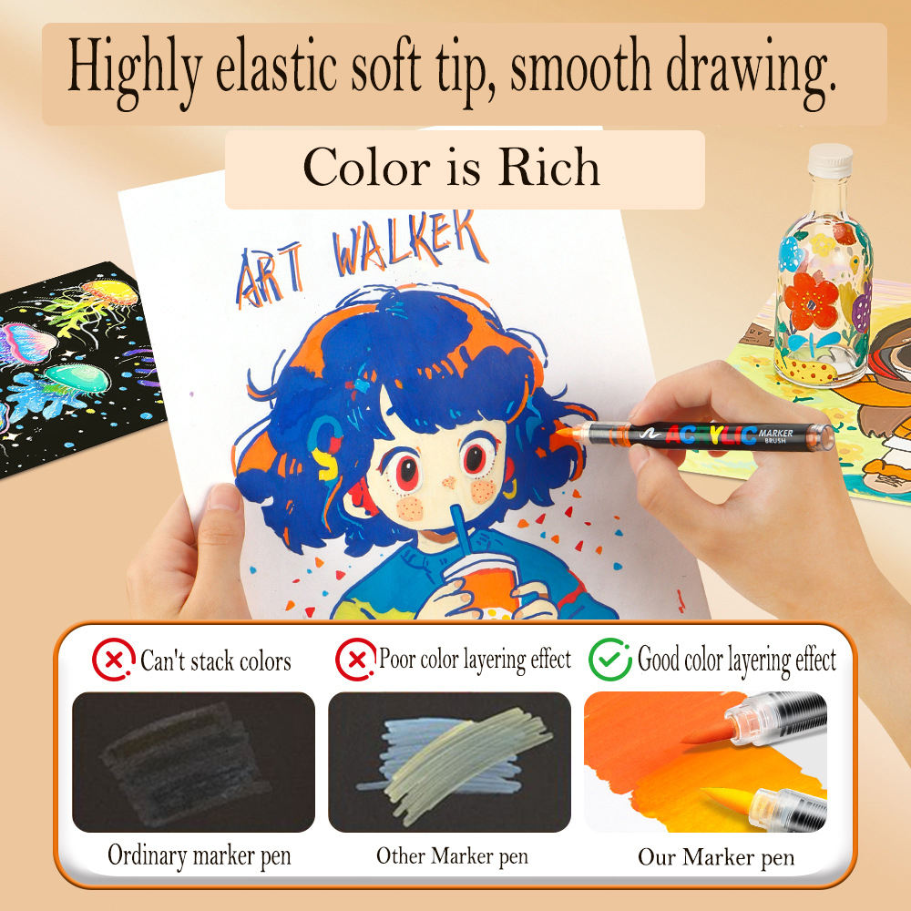 🎨 Acrylic Brush Markers – 12 Color Set 🖌️✨
