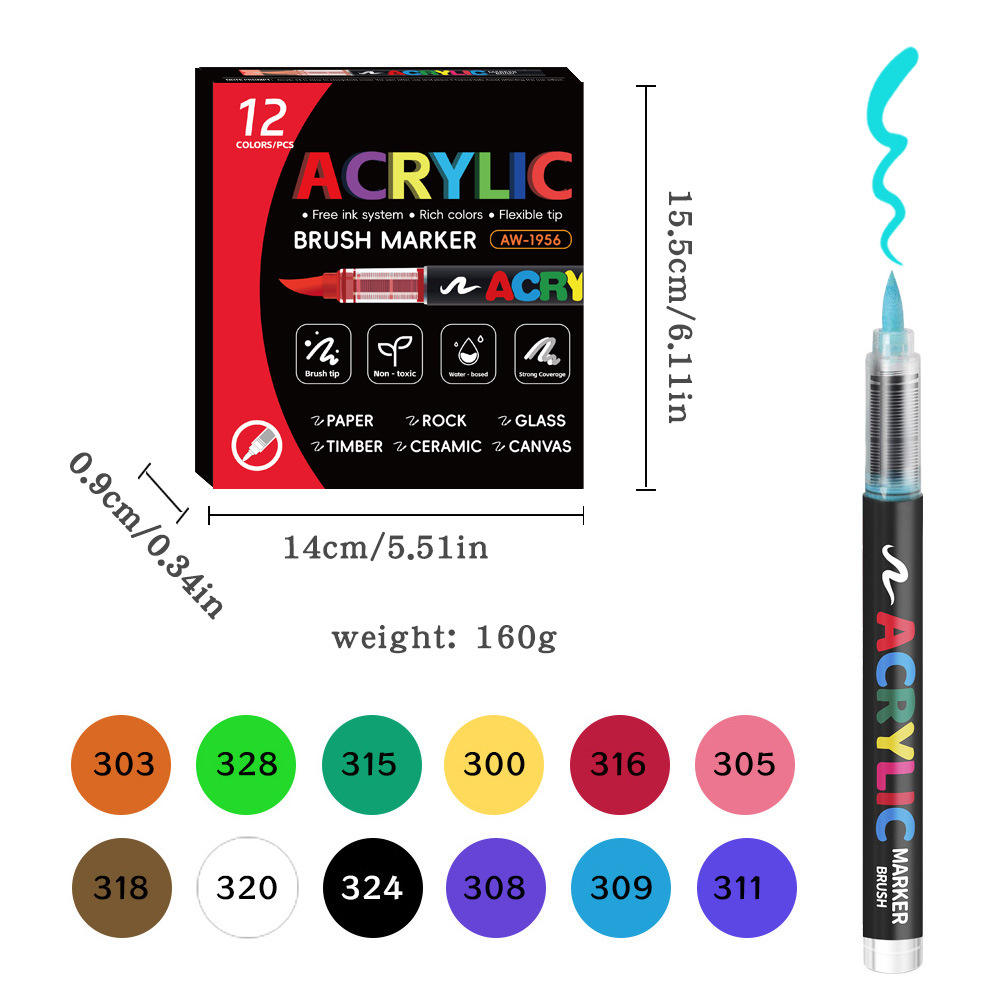🎨 Acrylic Brush Markers – 12 Color Set 🖌️✨