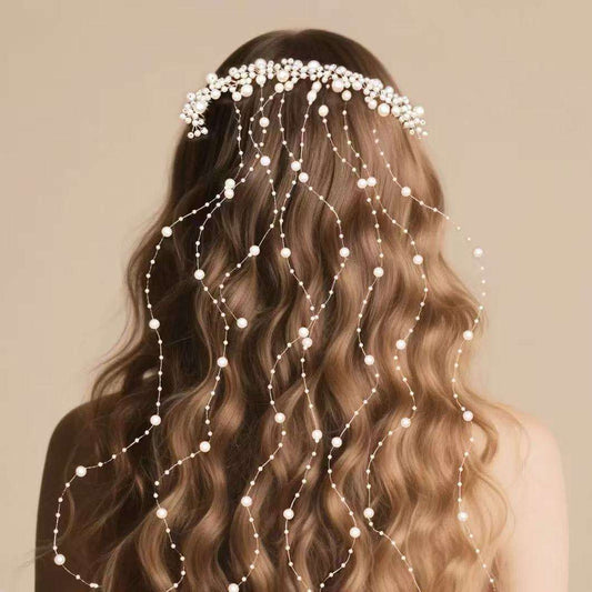 Bridal Pearl & Crystal Cascading Hairpiece