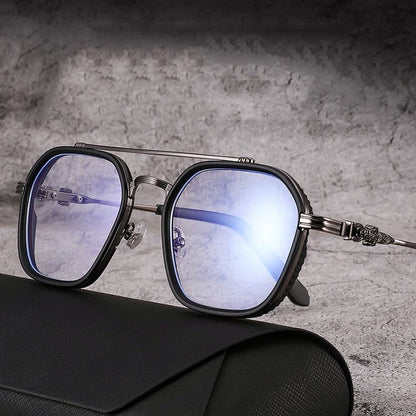 Matte Black Geometric Eyeglasses – Lightweight Double-Bridge Frame