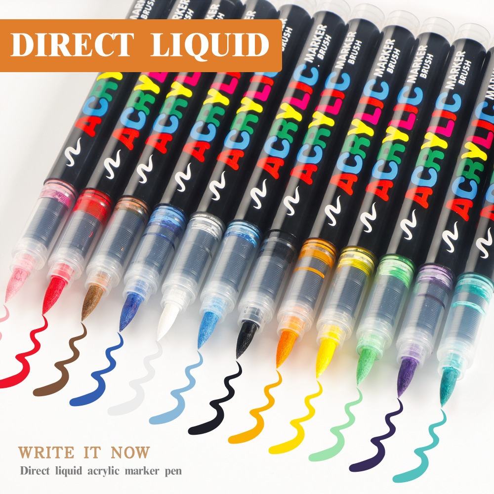 🎨 Acrylic Brush Markers – 12 Color Set 🖌️✨