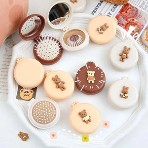 Cartoon Bear Hair Comb With Makeup Mirror