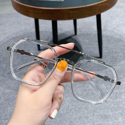 Matte Black Geometric Eyeglasses – Lightweight Double-Bridge Frame